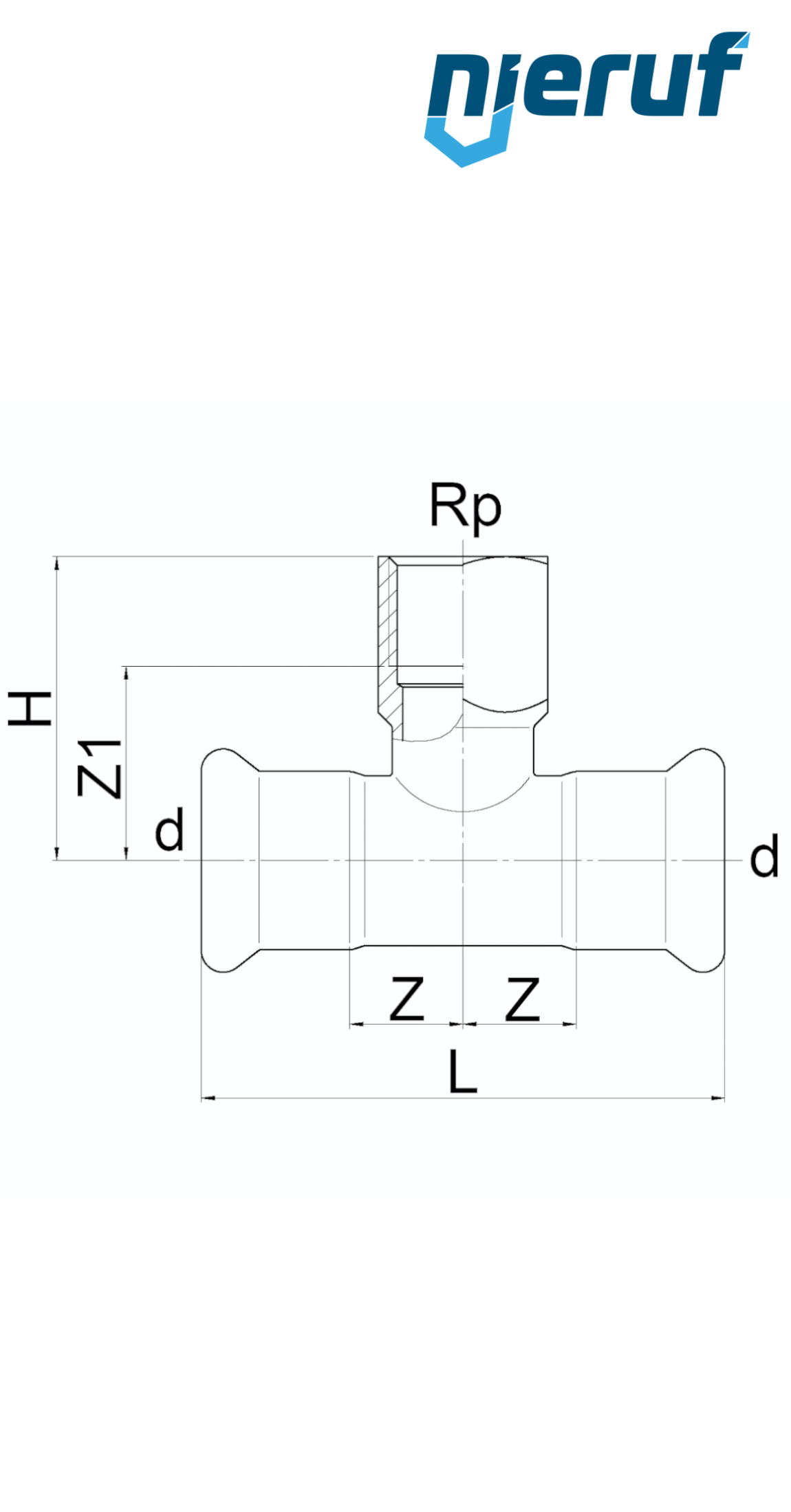 Trójnik T DN20 - 22,0 mm złączka zaciskana W x W Gwint wewnętrzny 1/2" cala Stal nierdzewna