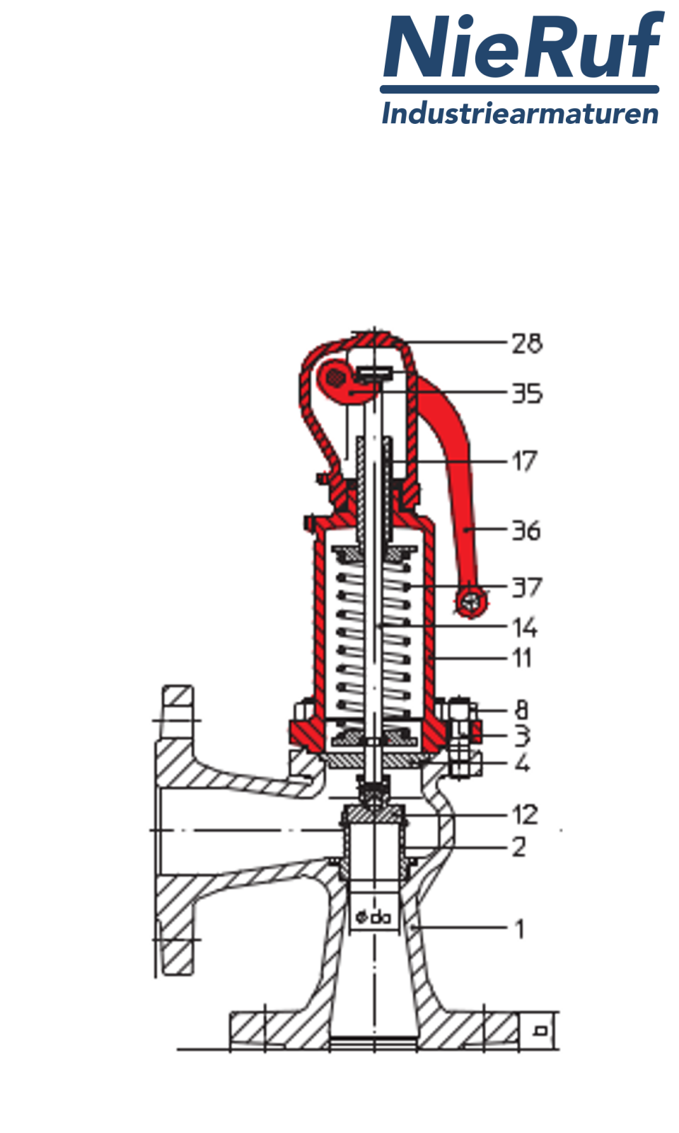 Zawór bezpieczeństwa kołnierzowy DN15/DN15 SF01, Żeliwo szare EN-JL1040 Metal, Dźwignia