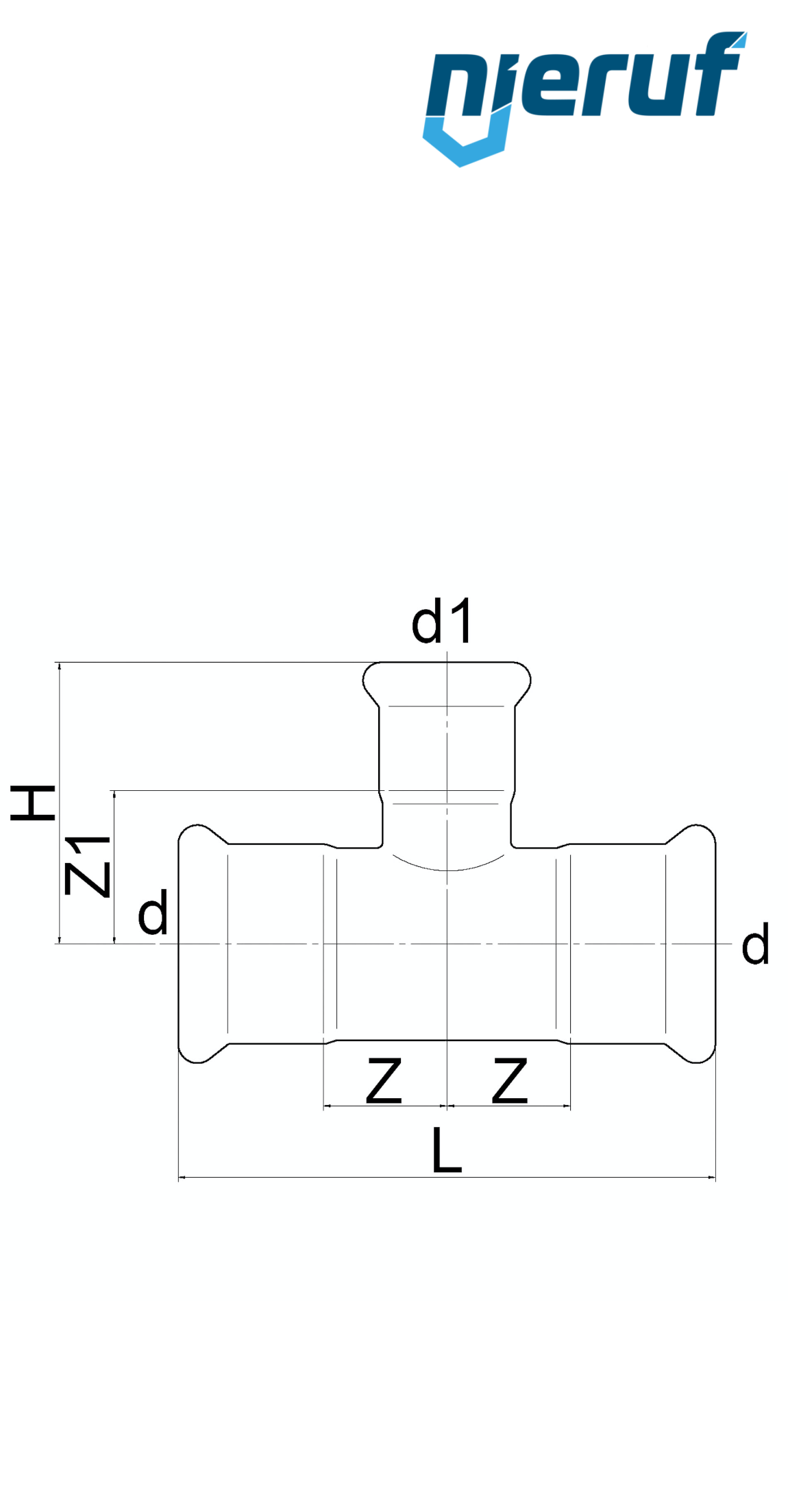 Trójnik T DN20 - 22,0 mm złączka zaciskana W x W Gwint zewnętrzny 1" cal Stal nierdzewna
