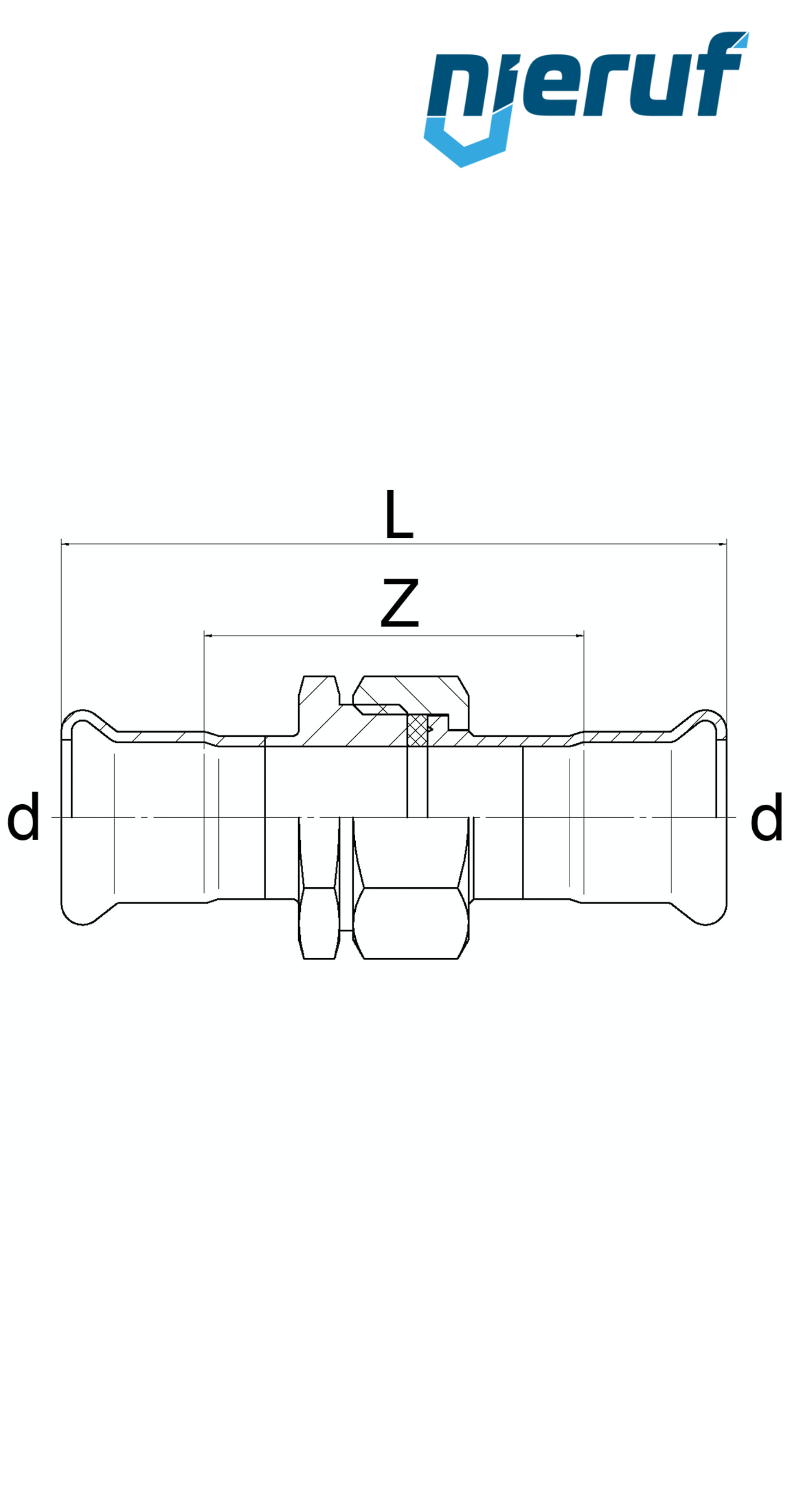 Połączenie śrubowe przelotowe DN15 - 18,0 mm złączka zaciskana W x W   Stal nierdzewna