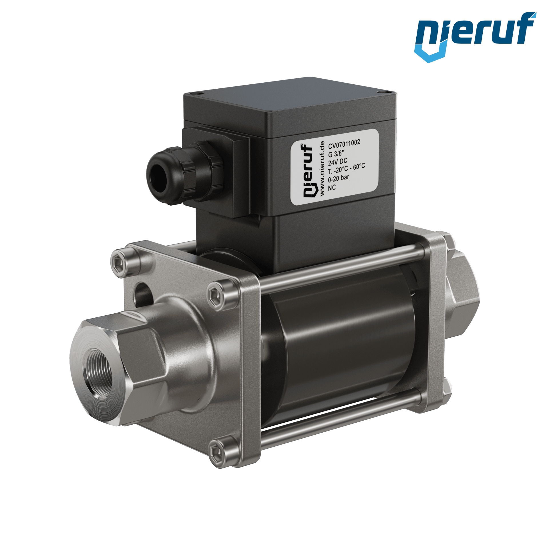 Zawór współosiowy ATEX CV07 3/8" cala GW - DN10 stal nierdzewna 24V DC NC - do zastosowań wodnych