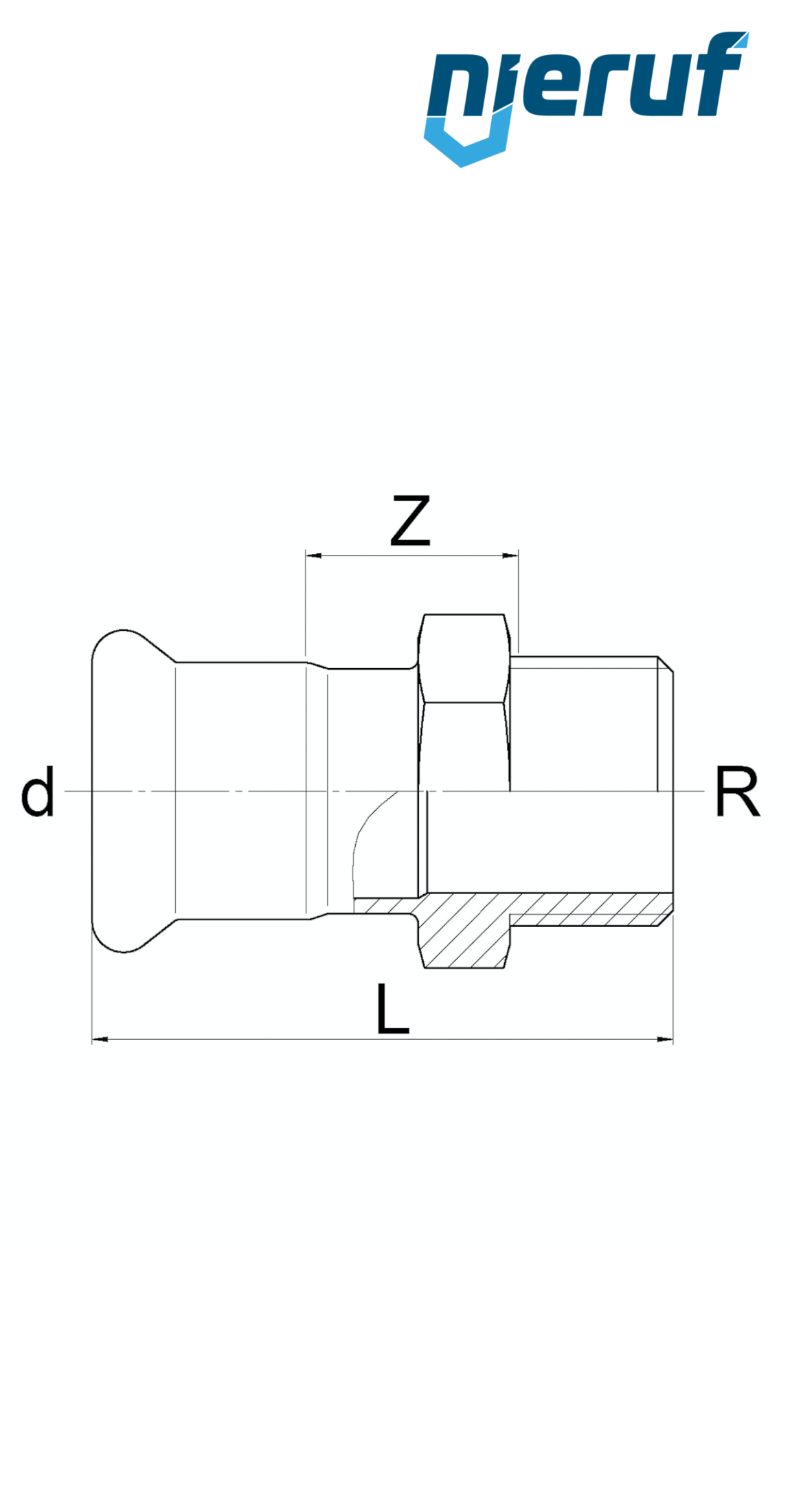 Przejściówka DN12 - 15,0 mm  W Gwint zewnętrzny 3/4" cala Stal nierdzewna