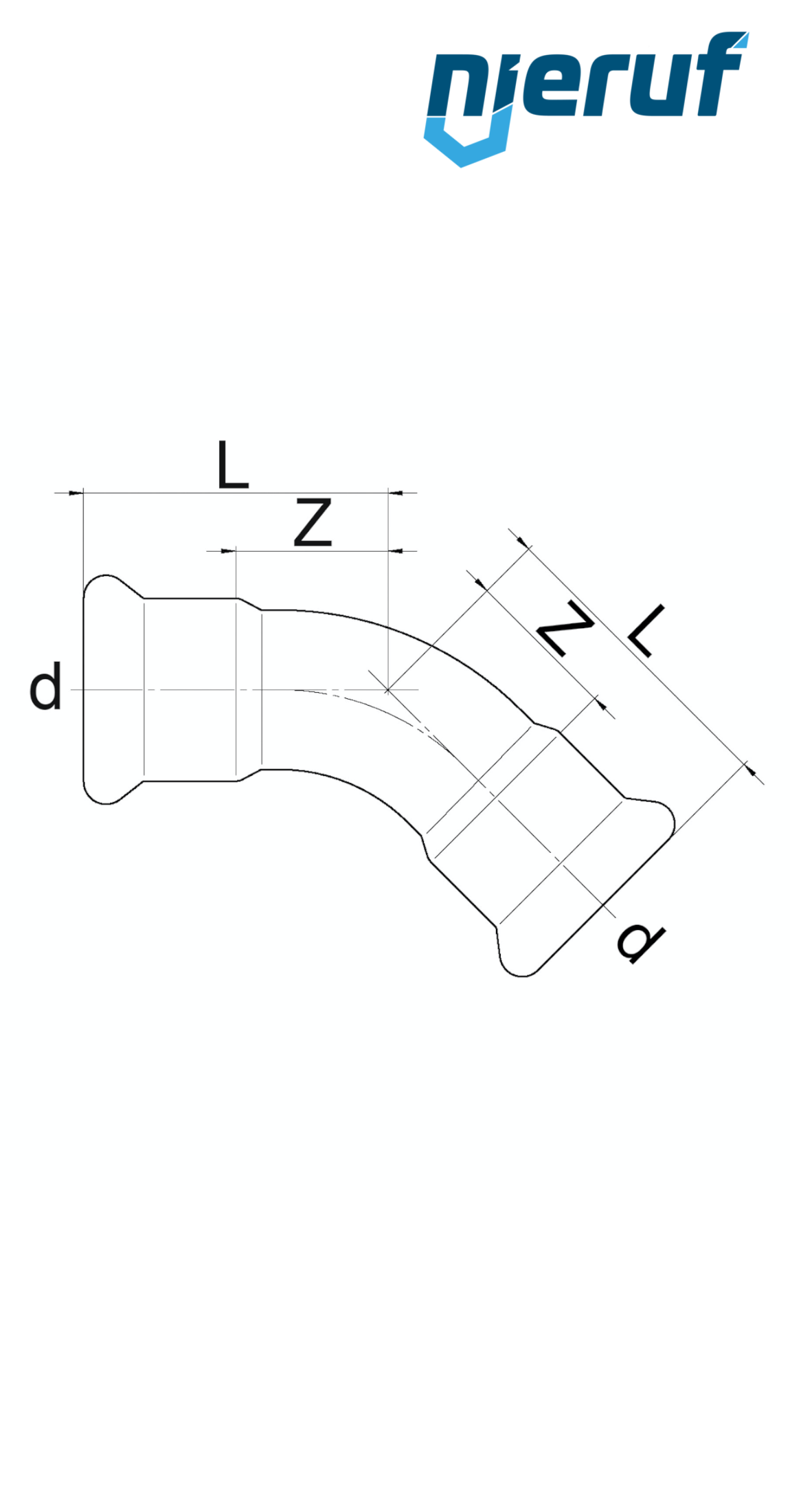 Łuk 45° złączka zaciskana W x W DN15 - 18,0 mm r=1,2 Stal nierdzewna