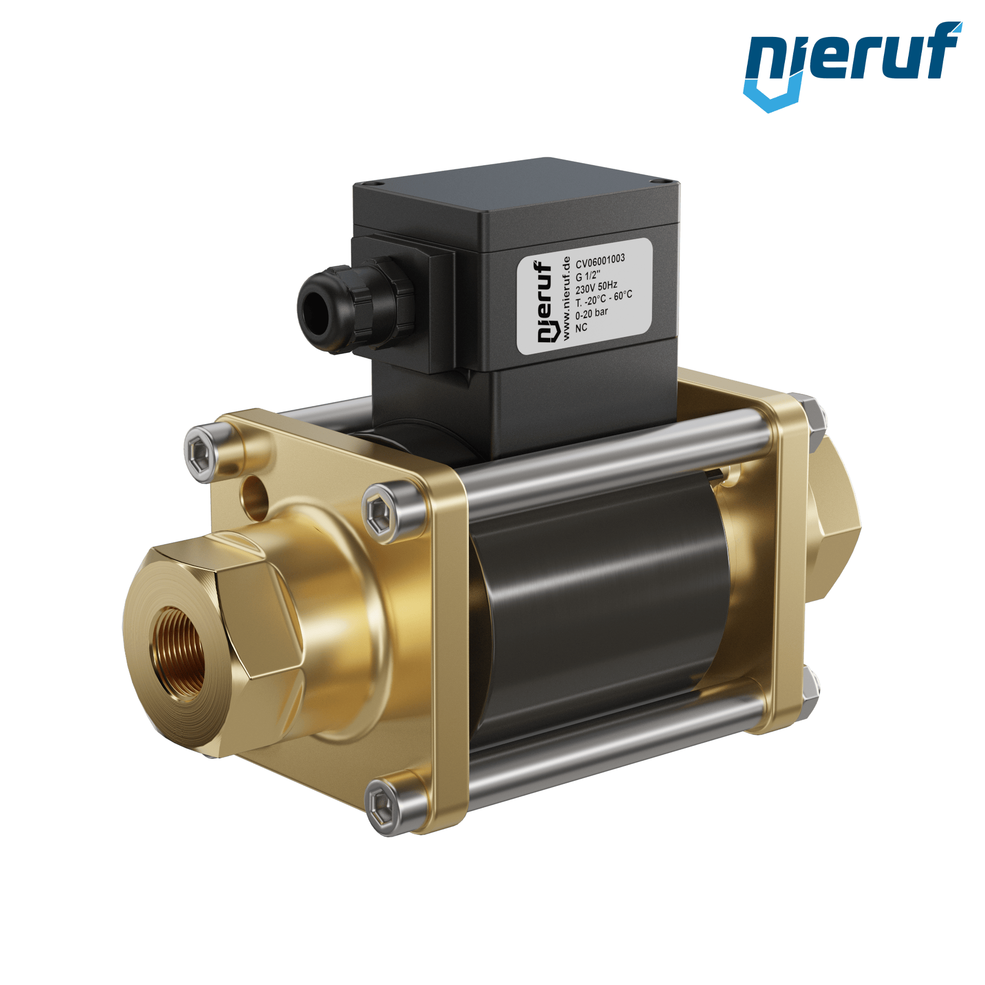 Zawór współosiowy ATEX CV06 1/2" cala GW - DN15 mosiądz 230V AC NC - do zastosowań wodnych