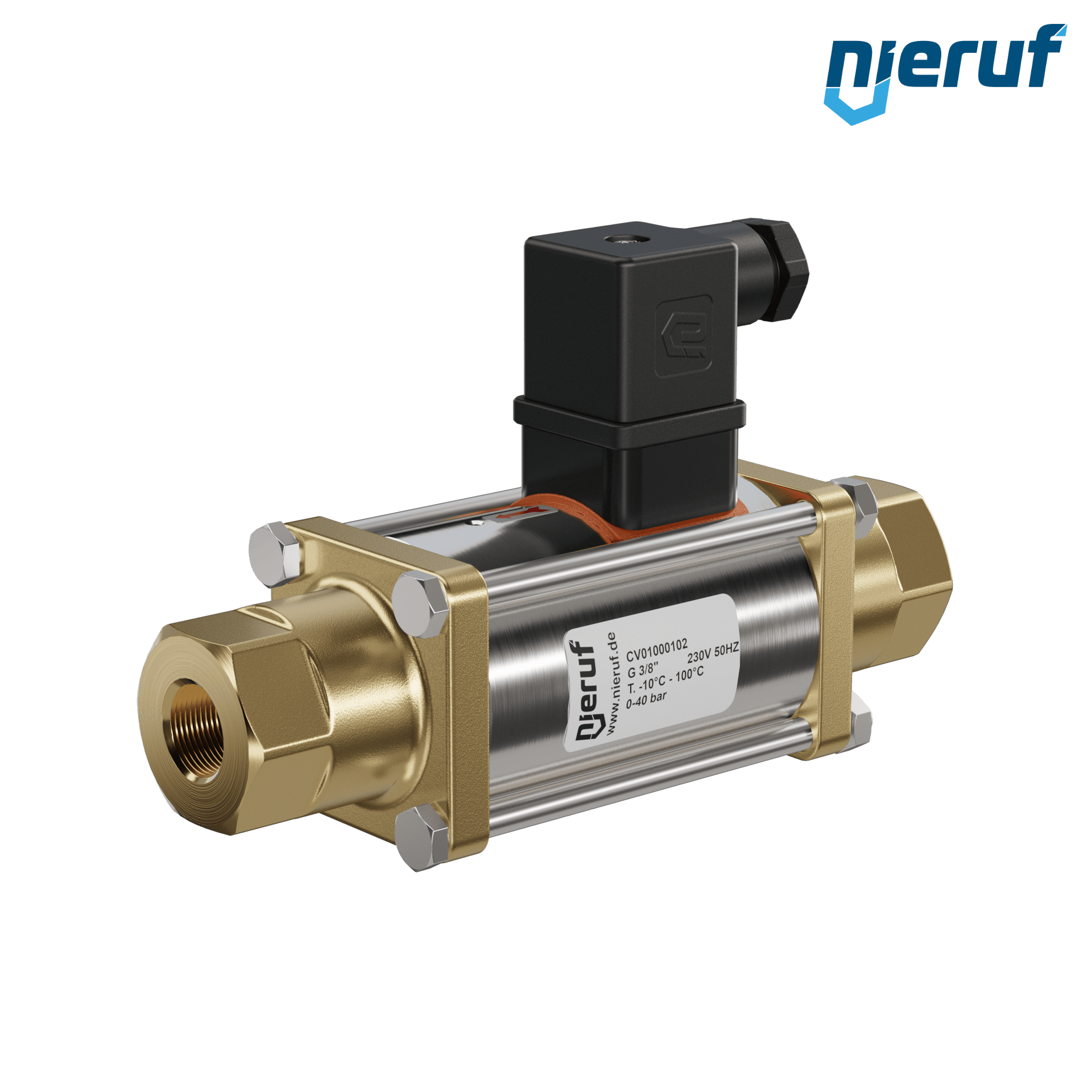Zawór współosiowy 3/8" cala GW - DN10 mosiądz 230V AC NO