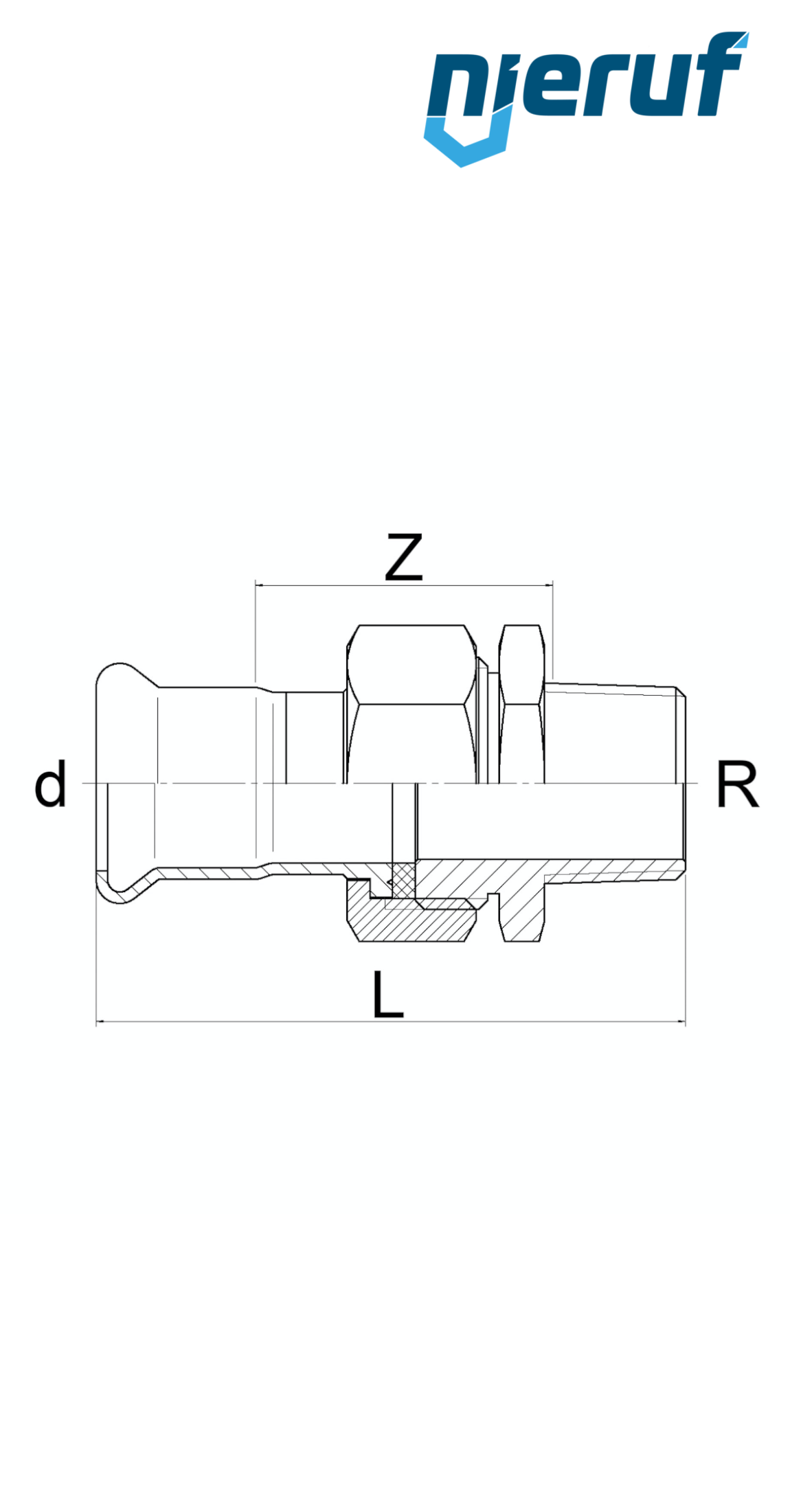 Połączenie śrubowe przelotowe W złączka zaciskana DN20 - 22,0 mm Gwint zewnętrzny 1/2" cala Stal nierdzewna