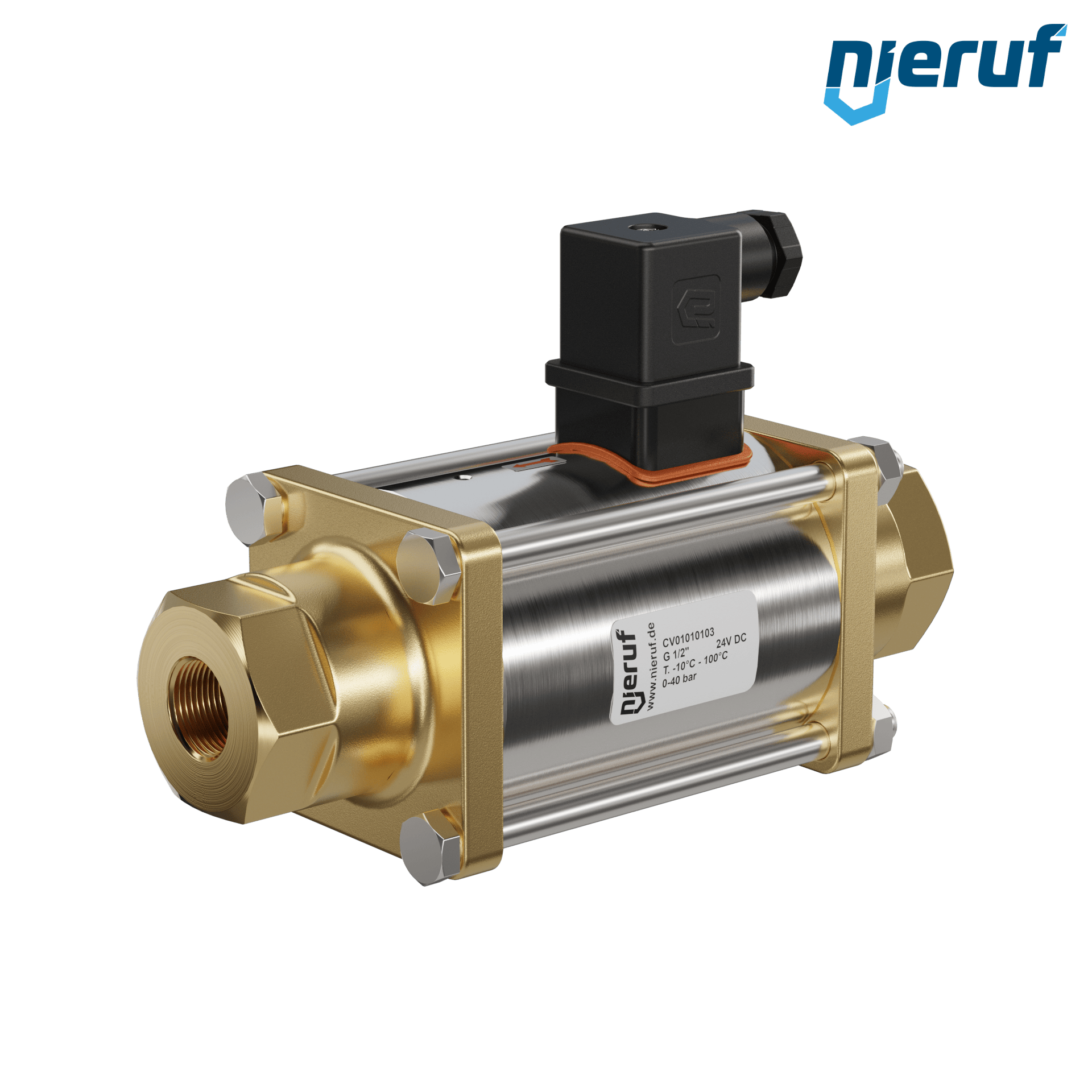 Zawór współosiowy 1/2" cala GW - DN15 mosiądz 24V DC NO