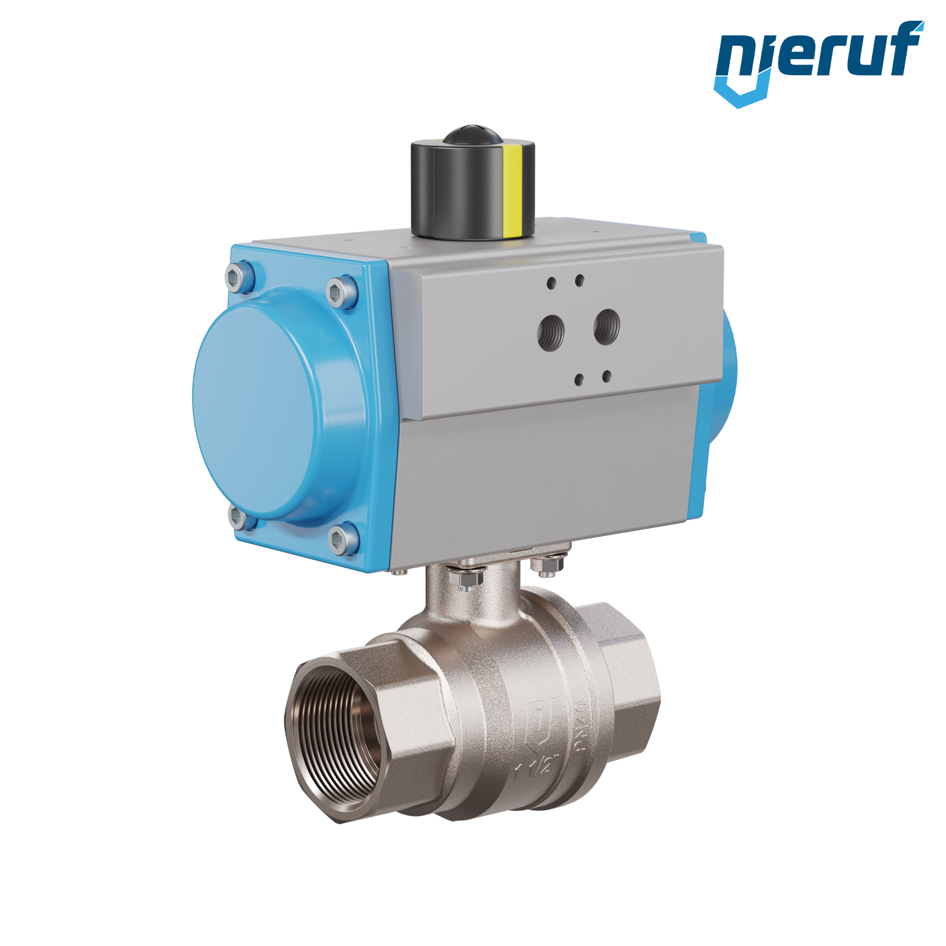 valvola a sfera automatica con manicotto DN40 - 1 1/2" pollici azionamento rotativo pneumatico a effetto semplice apertura a molla PK01