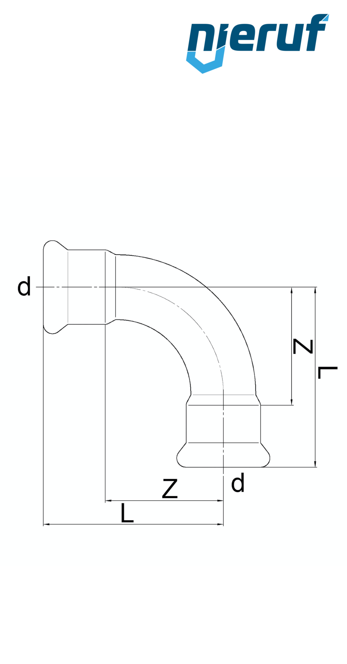 Łuk 90° złączka zaciskana W x W DN32 - 35,0 mm, r=1,2 Stal nierdzewna