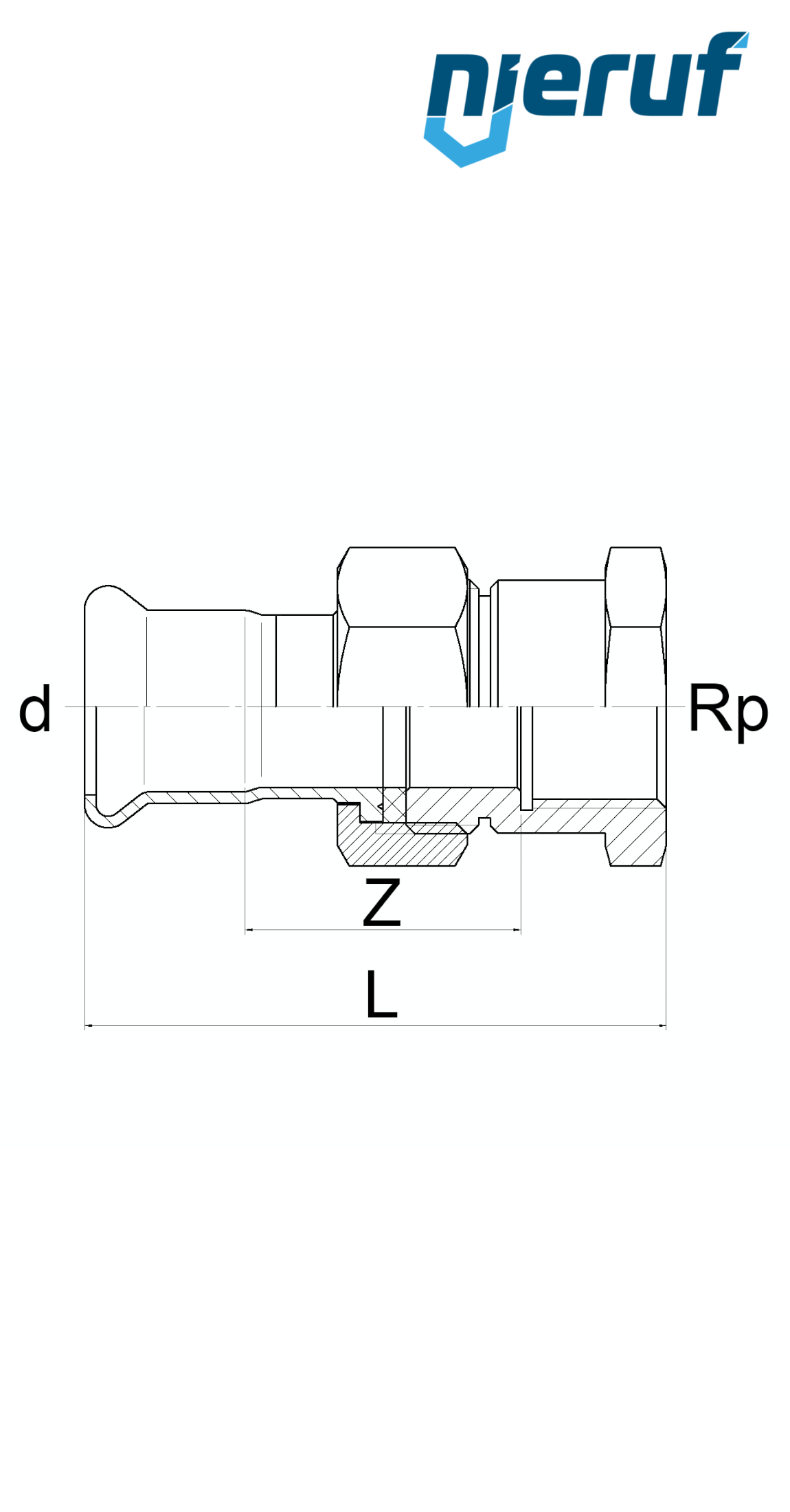 Połączenie śrubowe przelotowe W złączka zaciskana DN40 - 42,0 mm Gwint wewnętrzny 1 1/2" cala Stal nierdzewna