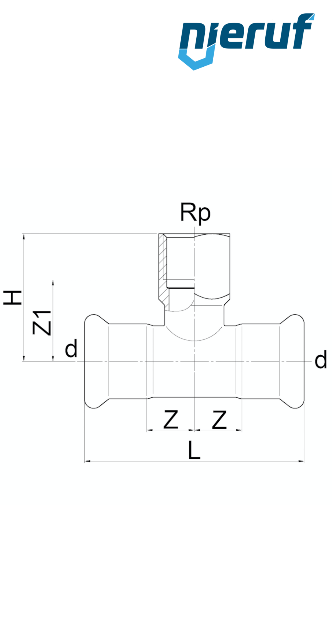 Trójnik T DN40 - 42,0 mm złączka zaciskana W x W Gwint wewnętrzny 1" cal Stal nierdzewna