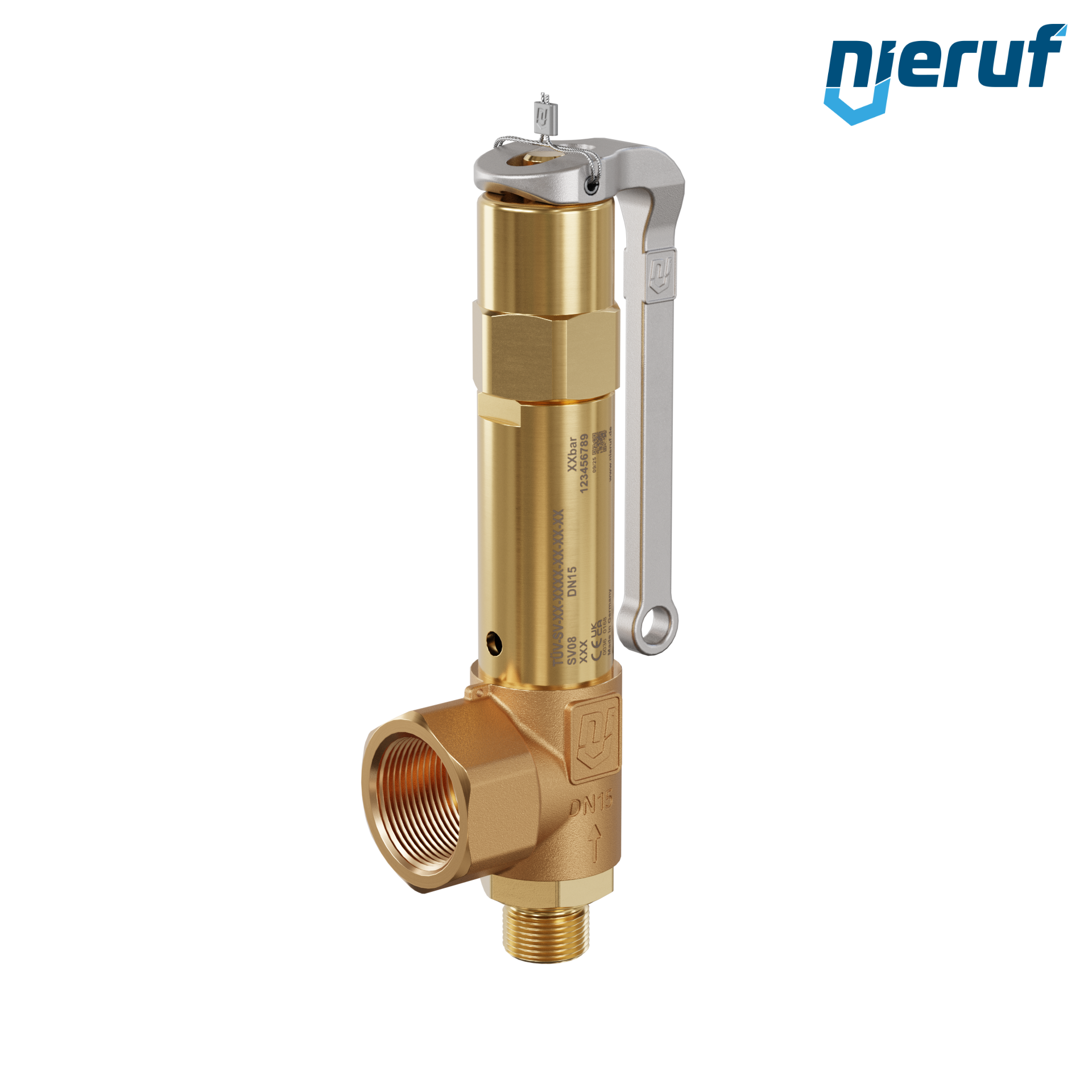 Zawór bezpieczeństwa 1/2" GZ  x 1" GW SV08 gazowe media, Brąz PTFE, Dźwignia