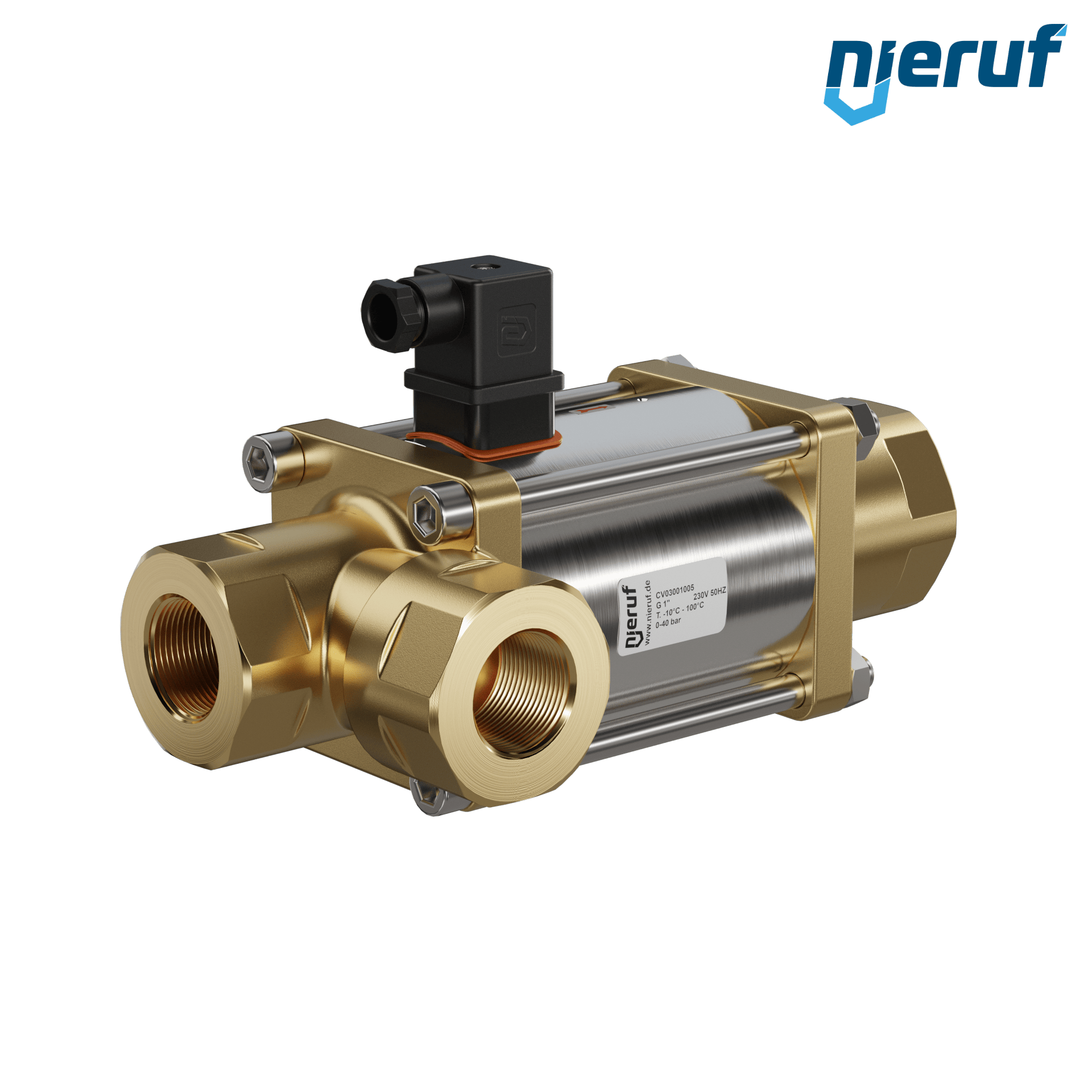3/2-drogowy zawór współosiowy 1" cal GW - DN25 mosiądz 230V AC NC - do zastosowań wodnych