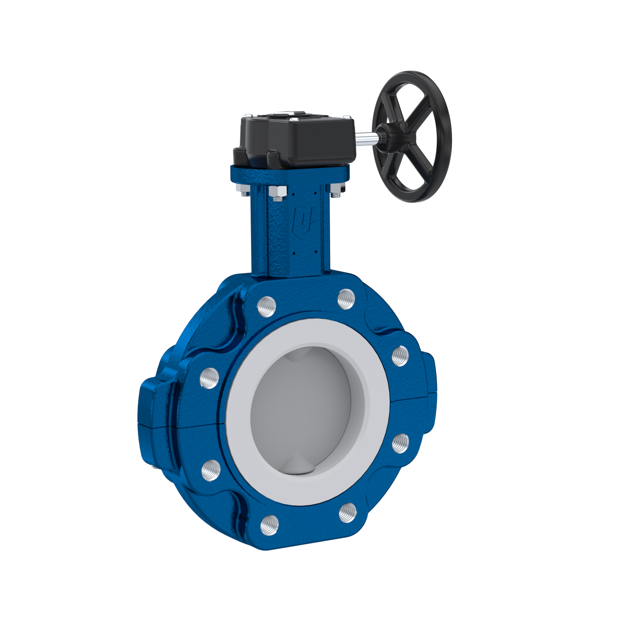Przepustnica PFA PTFE AK10 DN150 PN10-PN16 przekładnia ślimakowa wkladka EPDM