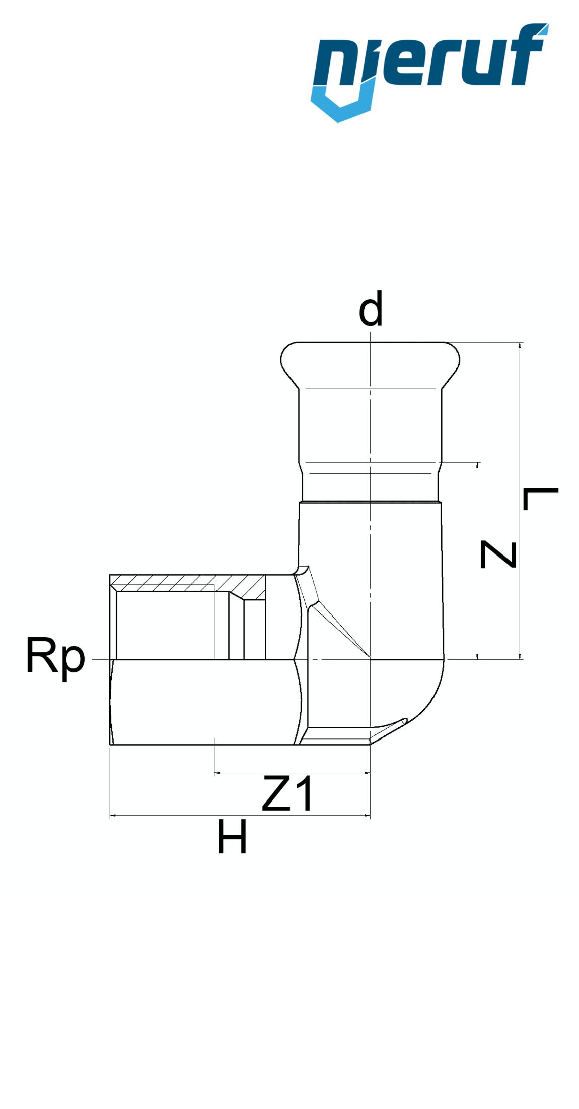 Kolanko przejściowe DN15 - 18,0 mm  W Gwint wewnętrzny 1/2" cala Stal nierdzewna