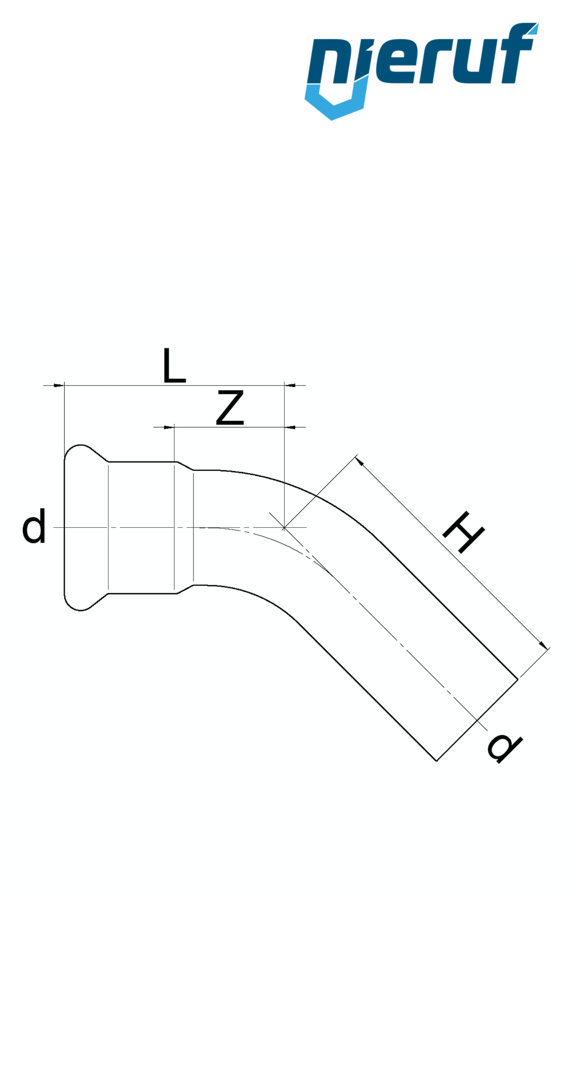 Złączka zaciskana Łuk 45° W x Z DN50 - 54,0 mm, r=1,2 Stal nierdzewna