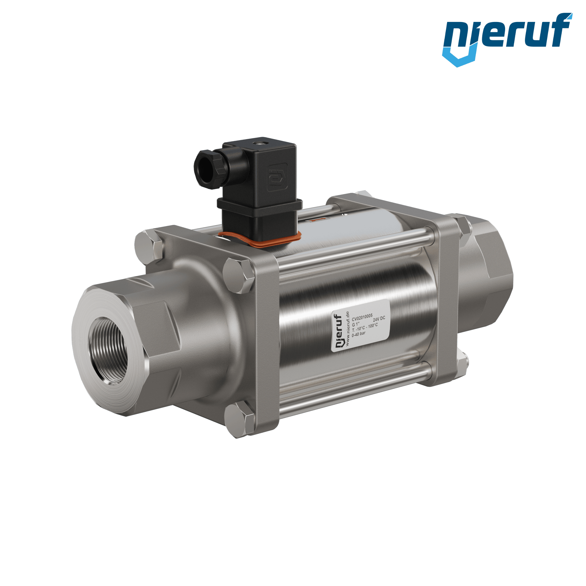 Zawór współosiowy 1" cal GW - DN25 stal nierdzewna 24V DC NC