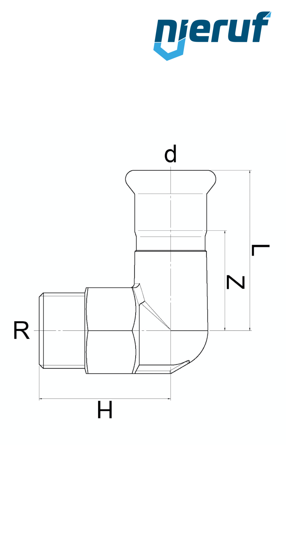 Kolanko przejściowe DN15 - 18,0 mm  W Gwint zewnętrzny 1/2" cala Stal nierdzewna