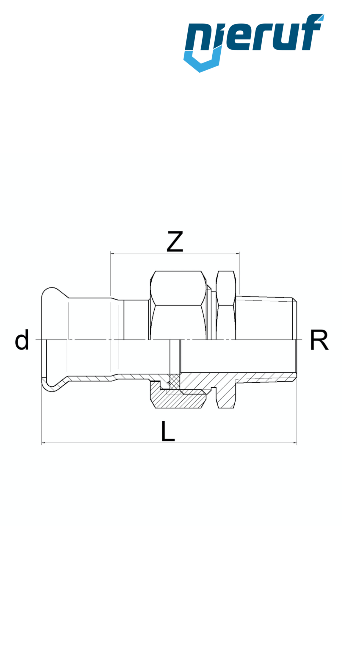 Połączenie śrubowe przelotowe W złączka zaciskana DN40 - 42,0 mm Gwint zewnętrzny 1 1/2" cala Stal nierdzewna