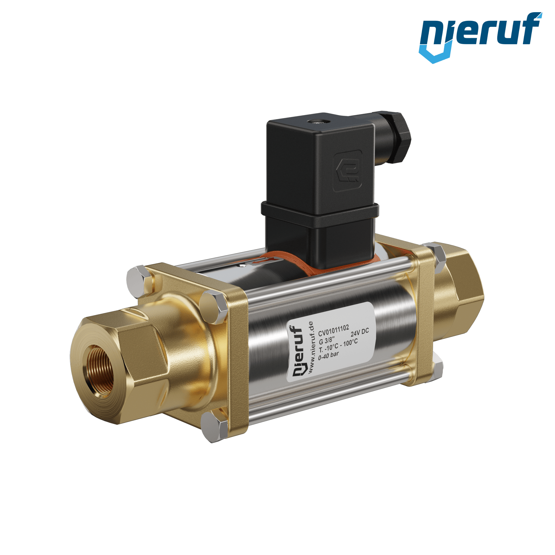Zawór współosiowy 3/8" cala GW - DN10 mosiądz 24V DC NO - do zastosowań wodnych