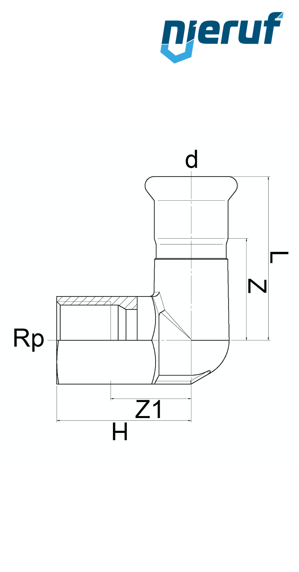 Kolanko przejściowe DN25 - 28,0 mm  W Gwint wewnętrzny 1" cal Stal nierdzewna