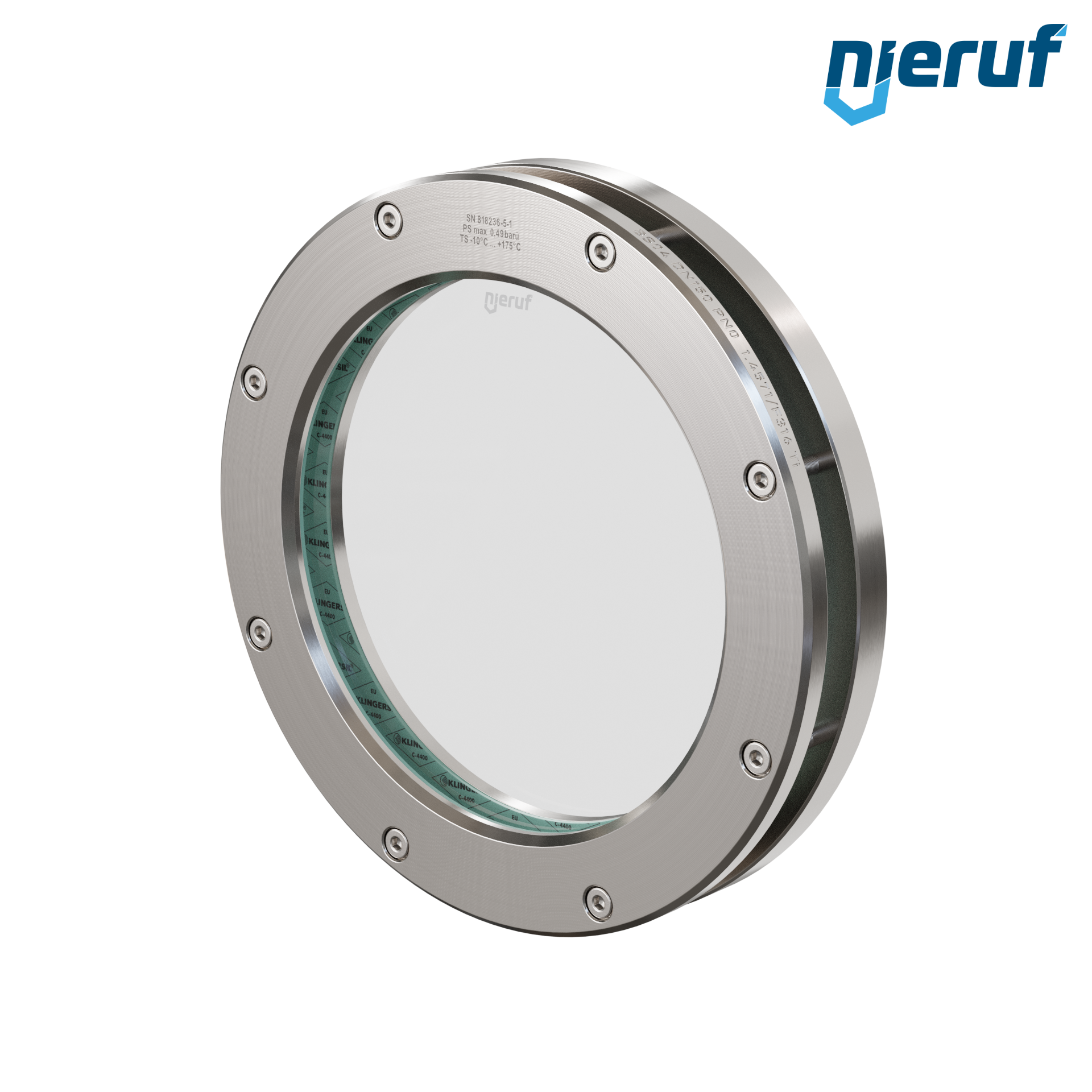 oblò di osservazione per serbatoi DN150 - 6" pollici BS04 acciaio inossidabile 1.4571 vetro borosilicato 0,0 bar