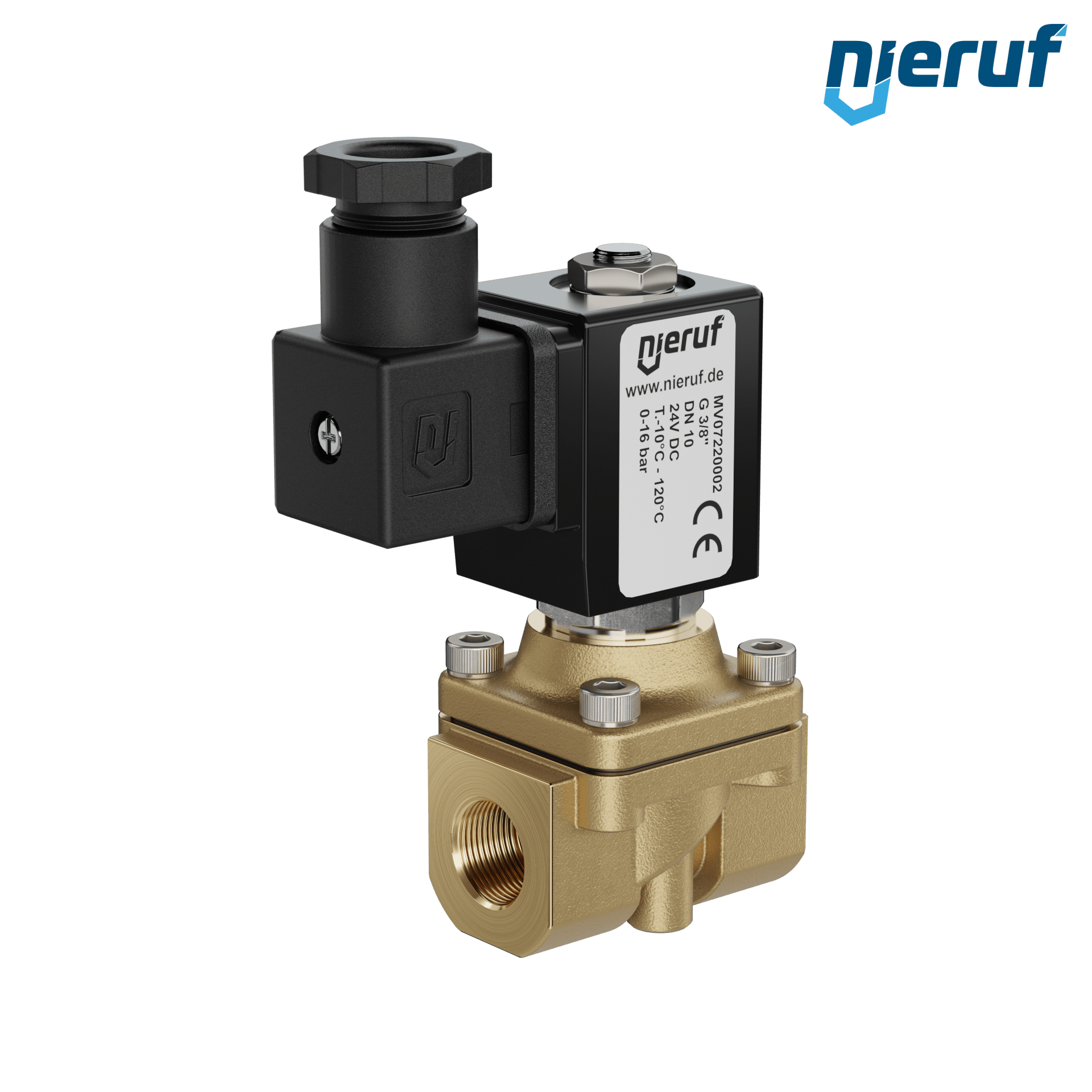 Zawór elektromagnetyczny G 3/8" cala mosiądz MV07 FKM 24V DC