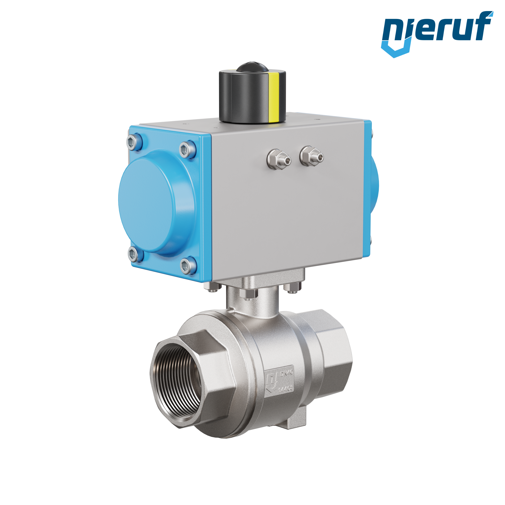valvola a sfera con attuatore pneumatico DN40 - 1 1/2" pollici acciaio inossidabile azionamento pneumatico rotativo PK02 DVGW W