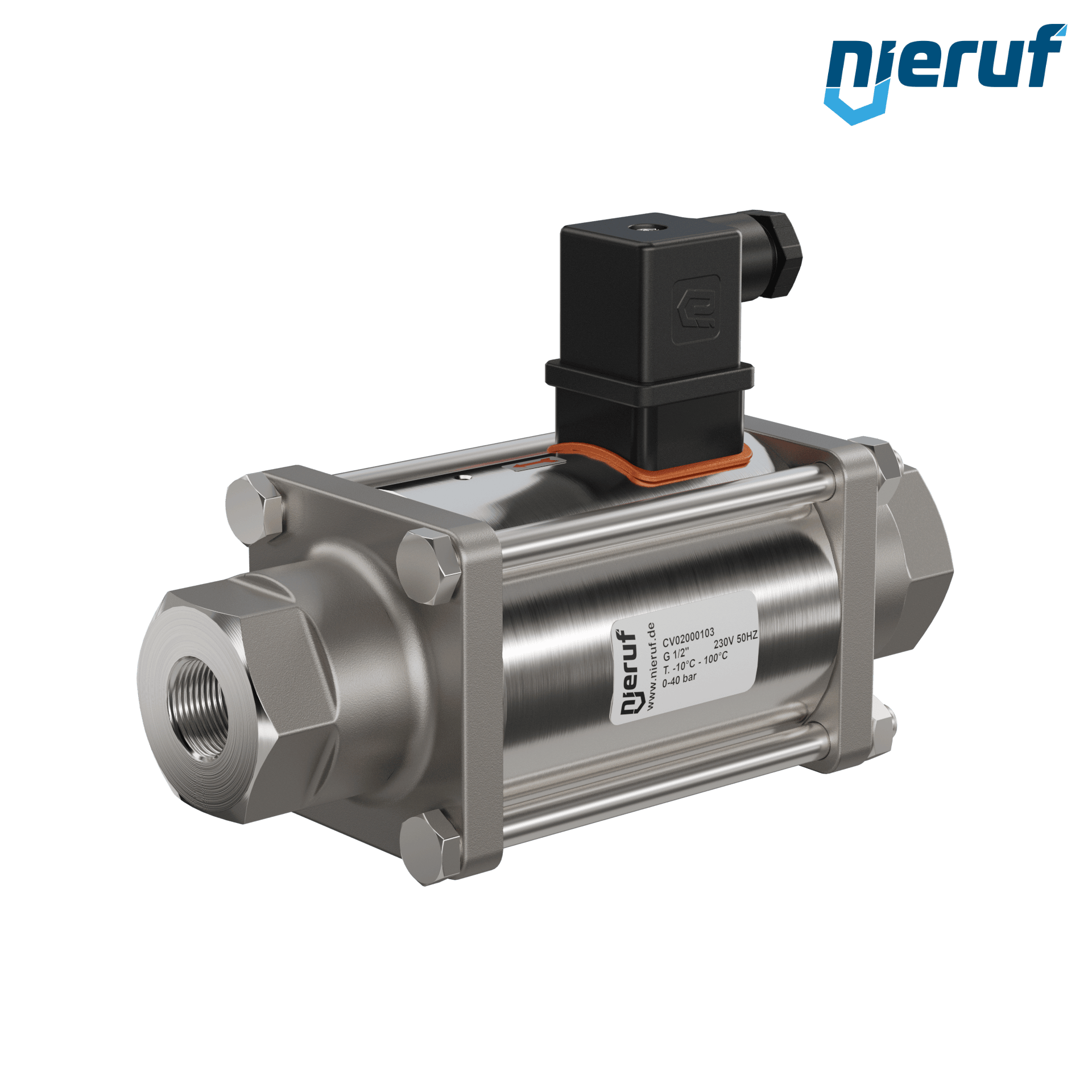 Zawór współosiowy 1/2" cala GW - DN15 stal nierdzewna 230V AC NO