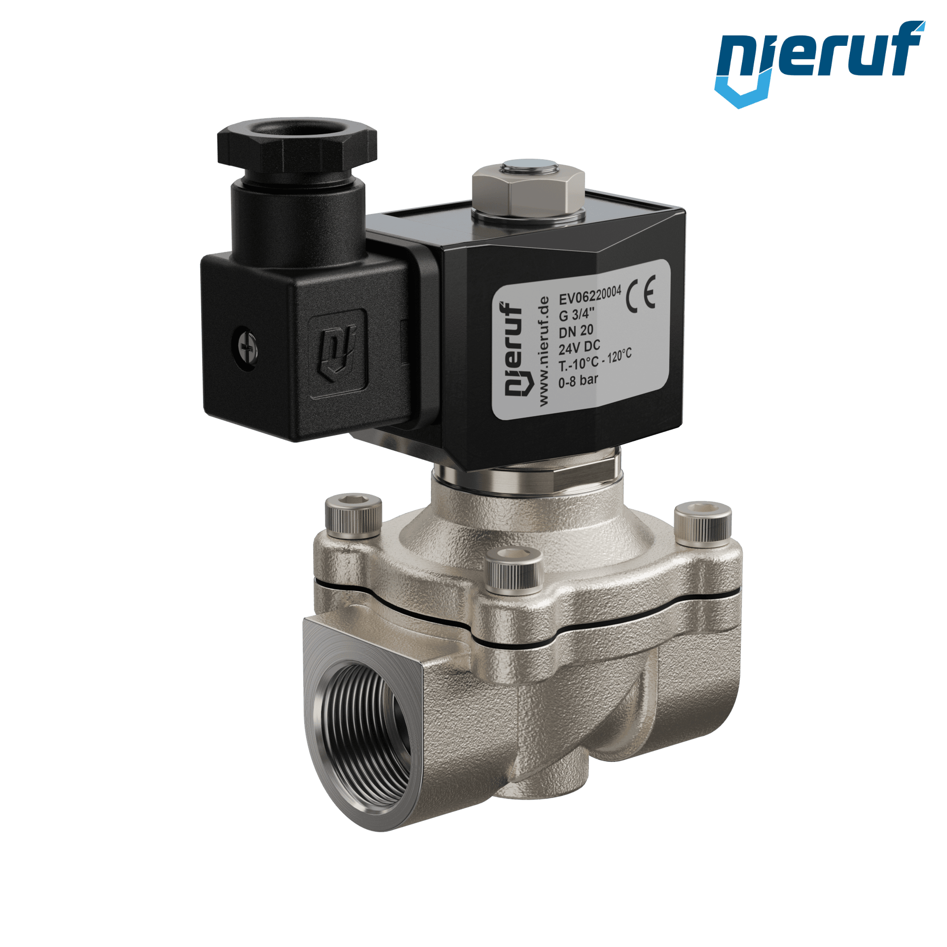 Zawór elektromagnetyczny G 3/4" cala stal nierdzewna EV06 FKM 24V DC