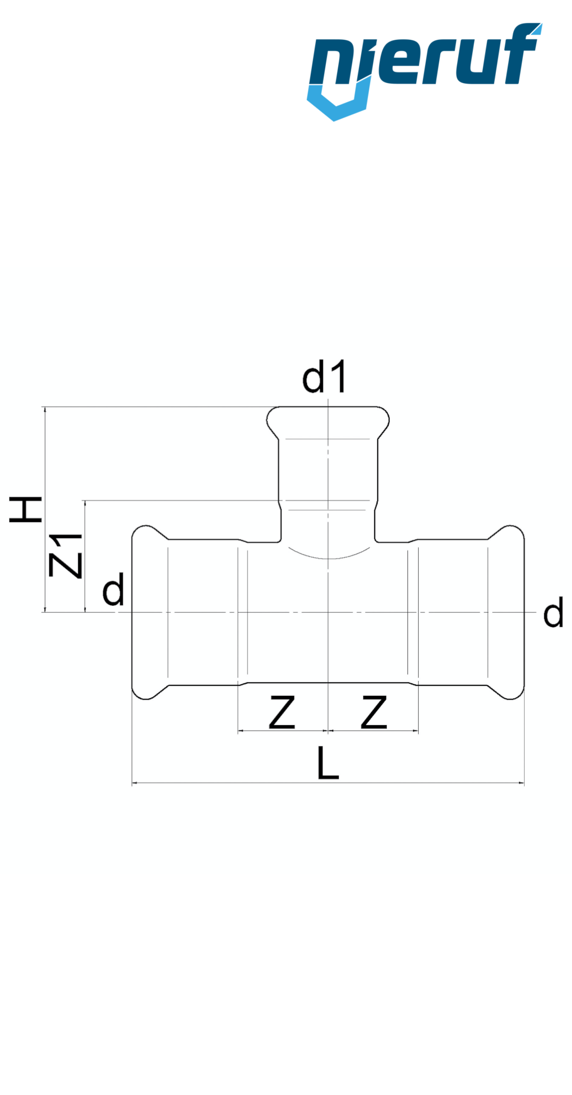 Trójnik T zredukowany DN40 x DN25 W x W złączka zaciskana Stal nierdzewna