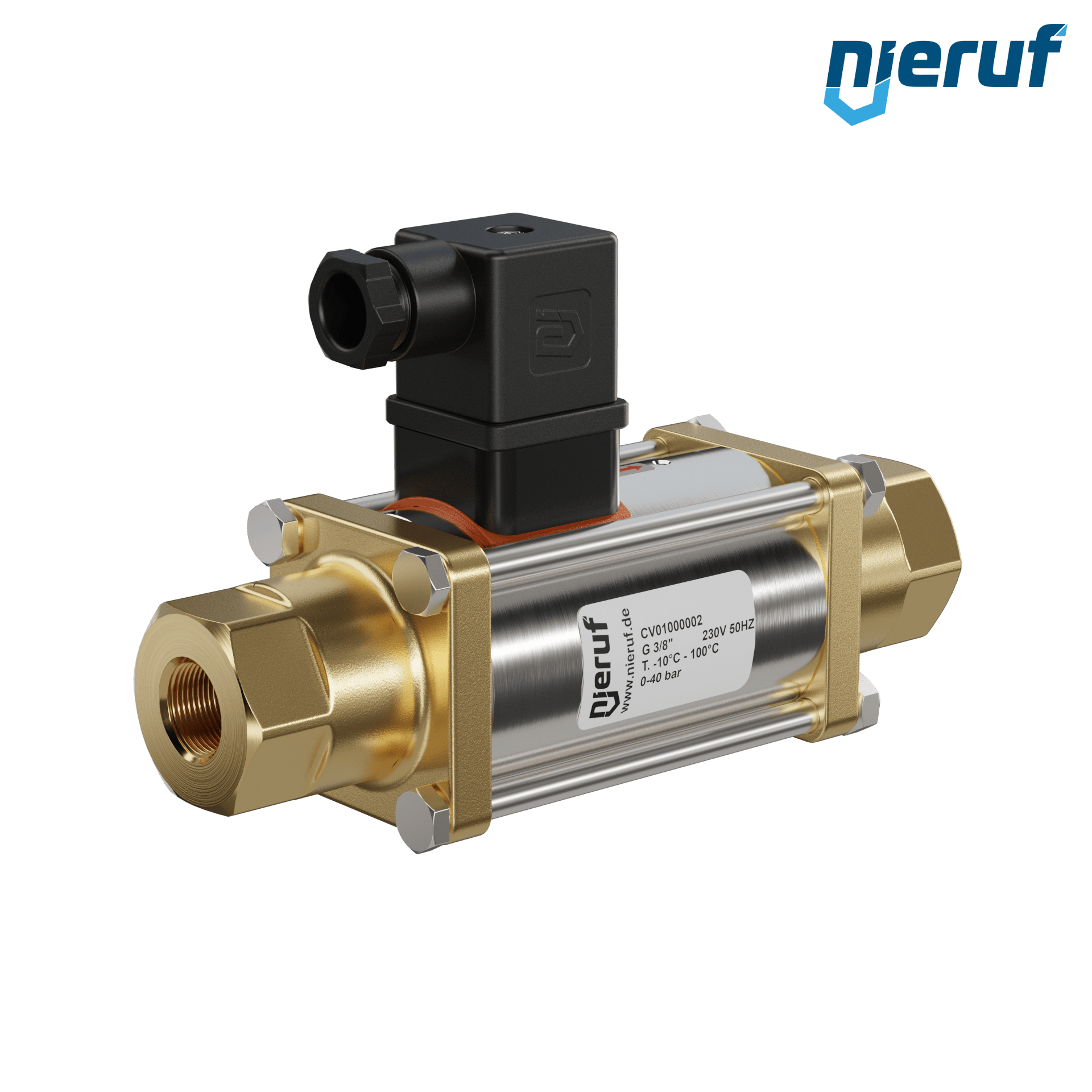 Zawór współosiowy 3/8" cala GW - DN10 mosiądz 230V AC NC